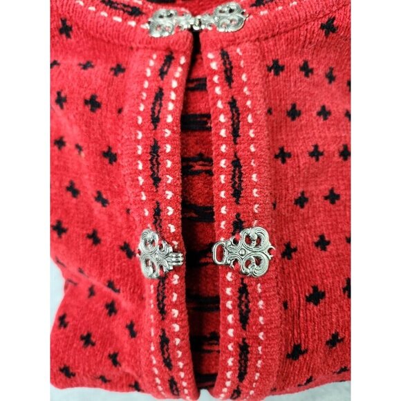 Croft & Barrow Womens Cardigan Sweater M Red Nordic Fair Isle Granny Metal Clasp - Picture 5 of 11